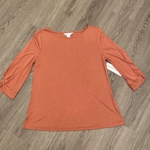 Liz Claiborne Womens Withered Rose Crew Neck 3/4 Sleeve Blouse Size S